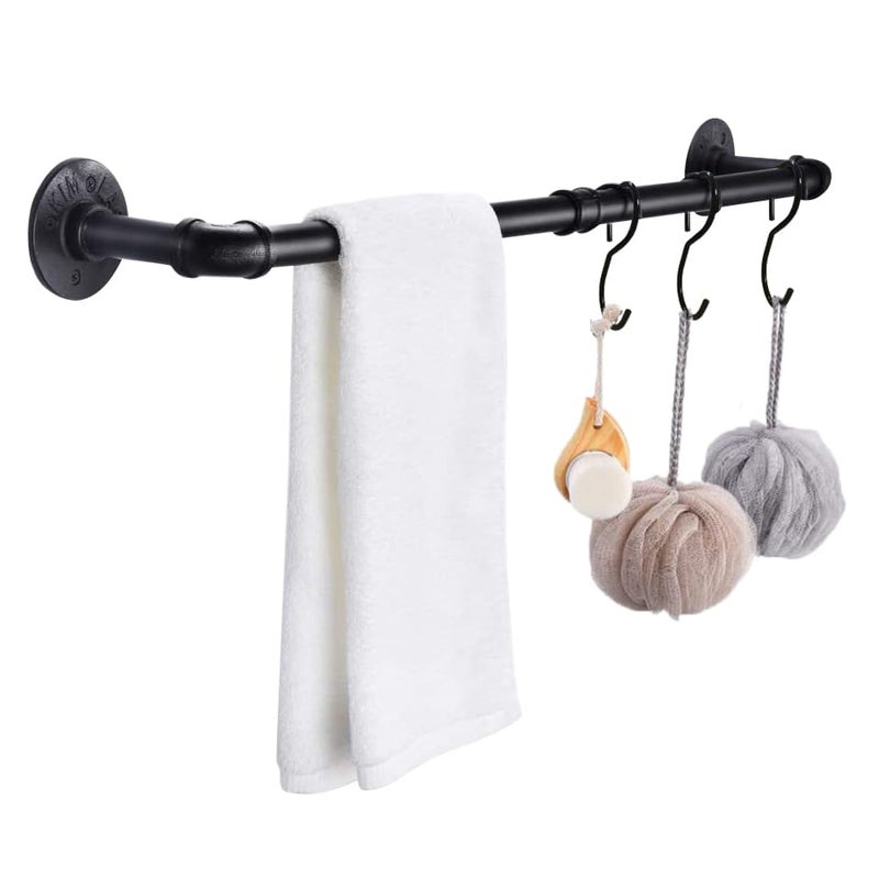 WuGeShop Industrial Pipe Towel Bar Rack  50.4 Inch Black Towel Rod with 3 Hooks  Wall Mount Bath Towel Rack Holder  Rustic Bathroom Hardware Towel Bar Accessory - Image 1